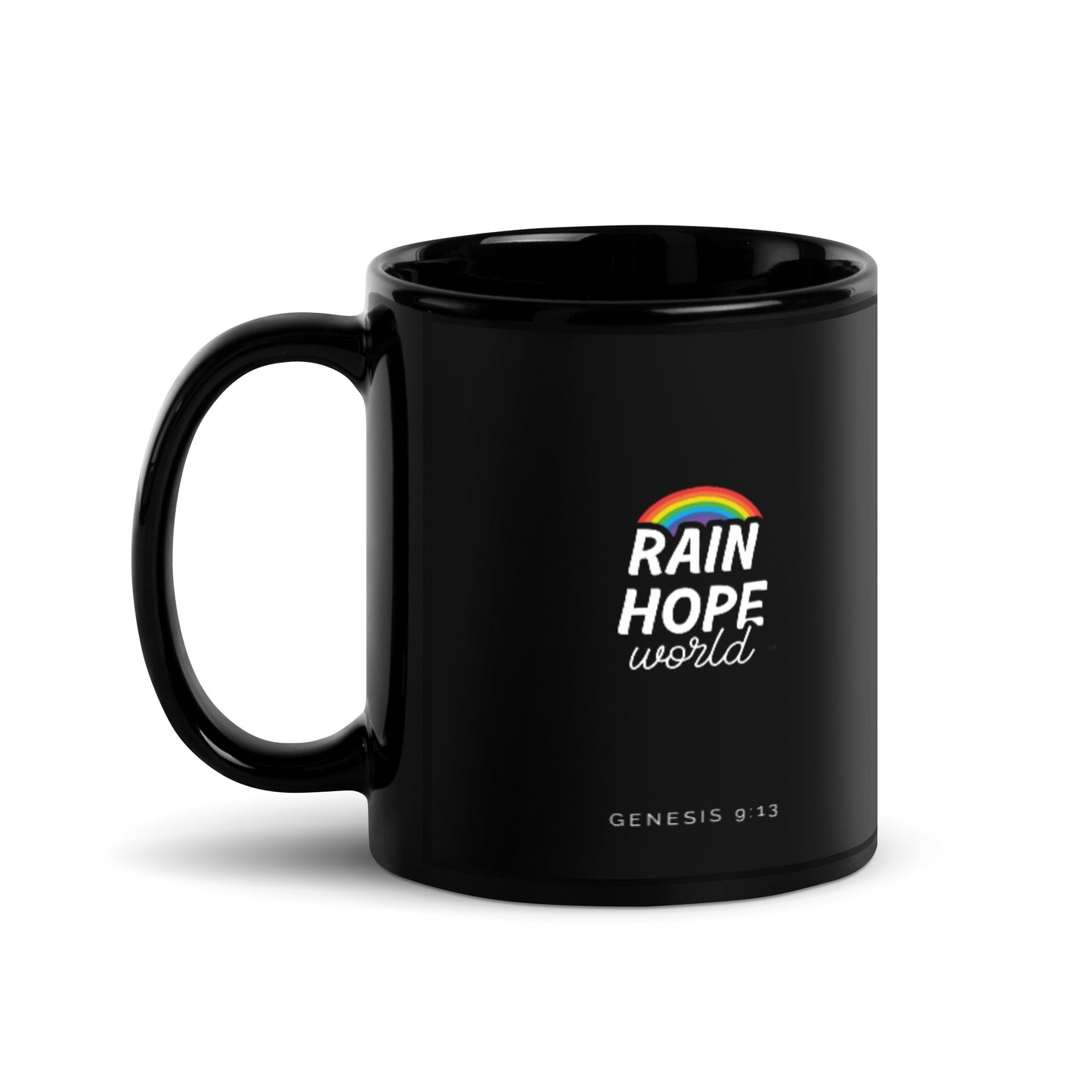 Taza Lluvia Esperanza Mundo Negro Brillante